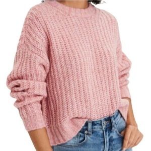 American Eagle Pink Cropped Crewneck Knit Sweater Size Small